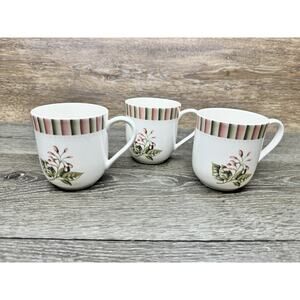 Lenox European Garden Collection 4 Herbal Garden Coffee Cups Green Floral/Pink